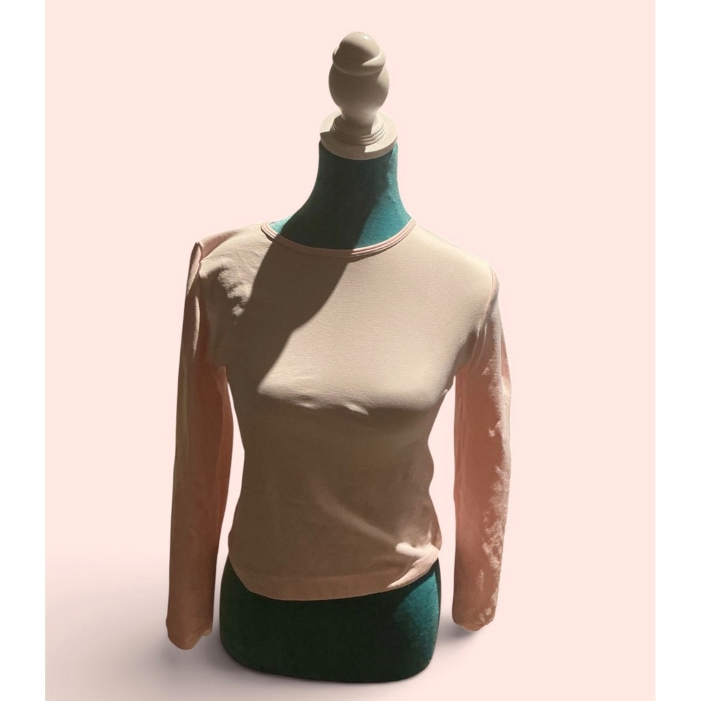 Womens Pastel Pink Crew Neck Long Sleeve Slim Fit Casual Stretch Basic Top